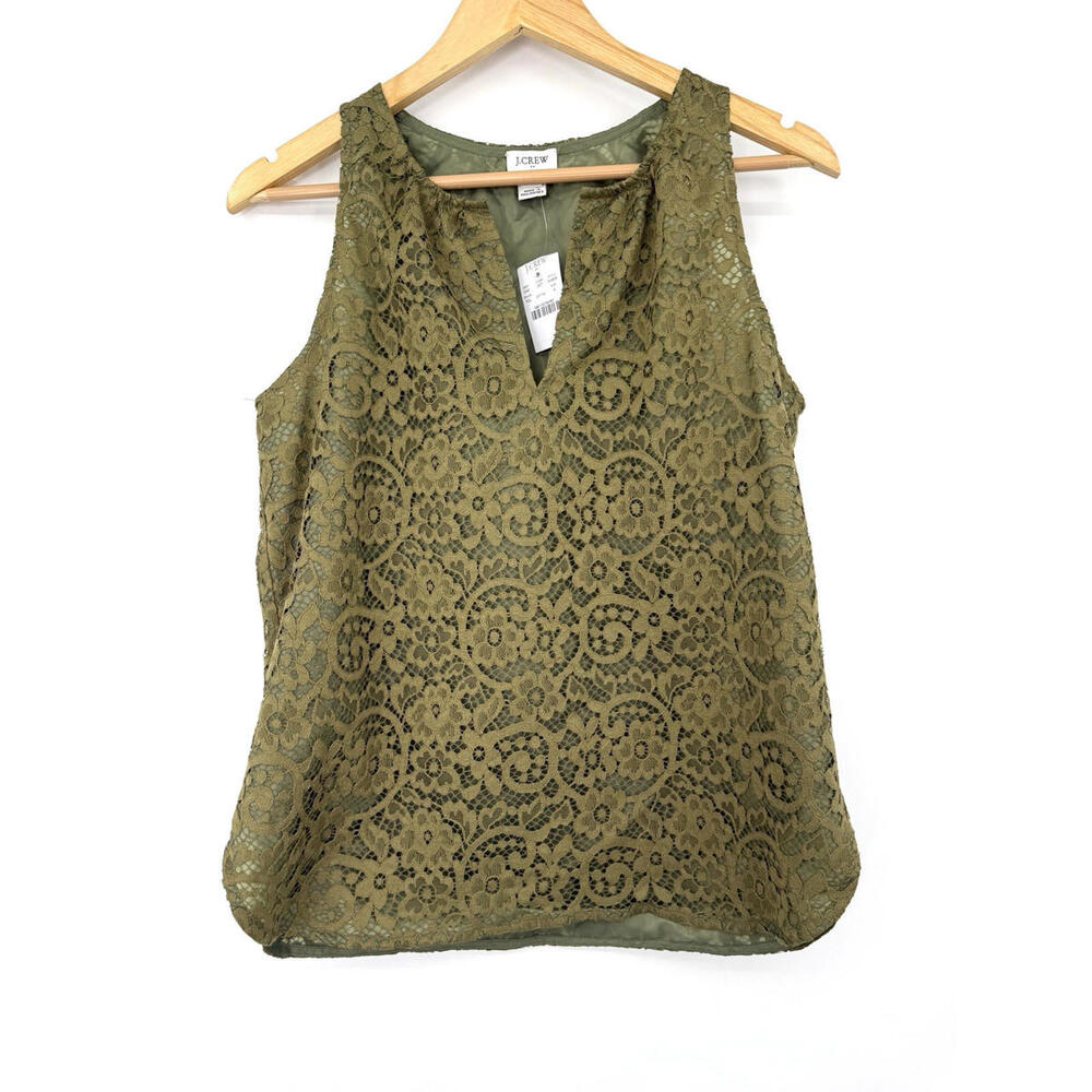 J.CREW NWT Olive Green Lace Shell Top Style K4905 Size 4